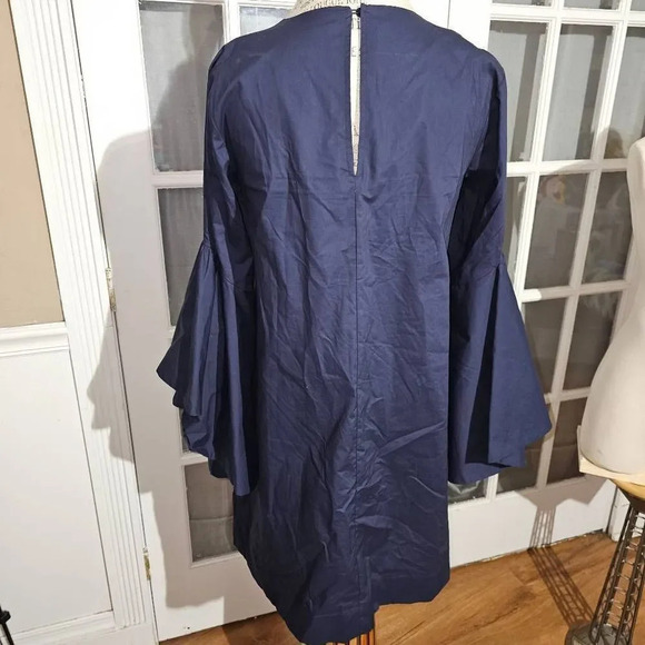 Meimeij Women's Navy 3/4-Sleeve Ruffle Bell Sleeve Shift Dress‎ TG 40 US 4 - Picture 2 of 5